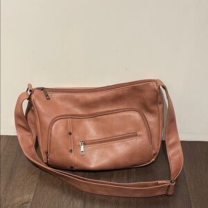 My Style Tan Leather Shoulder Bag with Silver Hardware